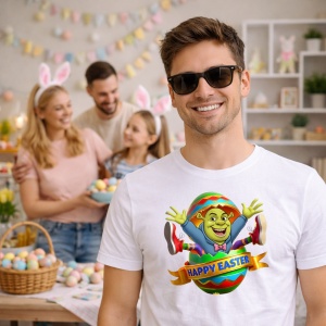 Tricou Paste Shrek Happy Easter Ou Colorat Banner Festiv, din bumbac 100%, tricou alb, Copii | Dama | Barbat - Img 7