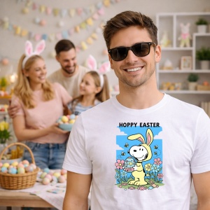 Tricou Paste Snoopy Happy Easter Oua Colorate Primavara, din bumbac 100%, tricou alb, Copii | Dama | Barbat - Img 7