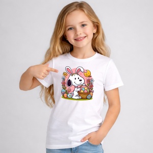 Tricou Paste Snoopy Paste Cos Oua Colorate Floral, din bumbac 100%, tricou alb, Copii | Dama | Barbat - Img 1