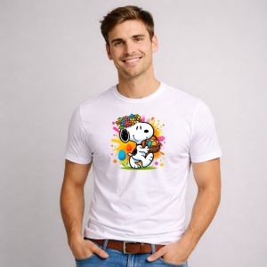 Tricou Paste Snoopy Paste Cos Oua Colorate Primavara, din bumbac 100%, tricou alb, Copii | Dama | Barbat - Img 2