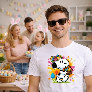 Tricou Paste Snoopy Paste Cos Oua Colorate Primavara, din bumbac 100%, tricou alb, Copii | Dama | Barbat - Img 7