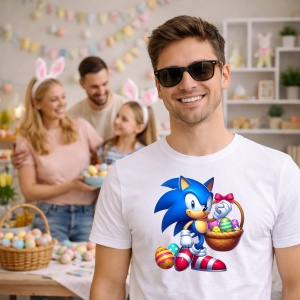 Tricou Paste Sonic Paste Cos Oua Colorate Rapid, din bumbac 100%, tricou alb, Copii | Dama | Barbat - Img 7