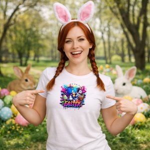 Tricou Paste Sonic Paste Easter Graffiti Oua Colorate, din bumbac 100%, tricou alb, Copii | Dama | Barbat - Img 9