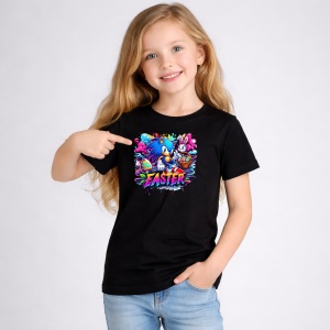 Tricou Paste Sonic Paste Easter Graffiti Oua Colorate, din bumbac 100%, tricou negru, Copii | Dama | Barbat - Img 2