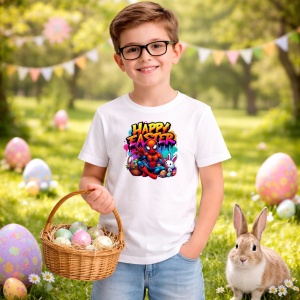 Tricou Paste Spiderman Happy Easter Graffiti Oua Colorate, din bumbac 100%, tricou alb, Copii | Dama | Barbat - Img 5