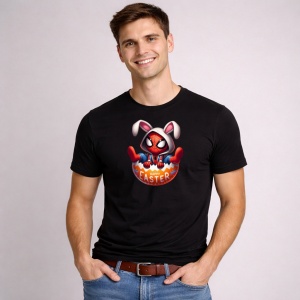 Tricou Paste Spiderman Iepuras Paste Ou Colorat Spart, din bumbac 100%, tricou negru, Copii | Dama | Barbat