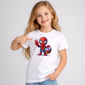 Tricou Paste Spiderman Paste Cos Oua Colorate Erou 2, din bumbac 100%, tricou alb, Copii | Dama | Barbat