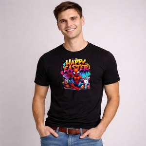 Tricou Paste Spiderman Paste Happy Easter Stil Graffiti Iepuras, din bumbac 100%, tricou negru, Copii | Dama | Barbat - Img 2