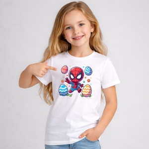 Tricou Paste Spiderman Paste Oua Colorate Iepuras Saritor, din bumbac 100%, tricou alb, Copii | Dama | Barbat
