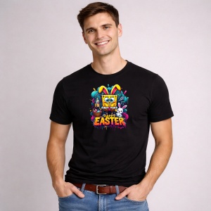 Tricou Paste Spongebob Squarepants Paste Happy Easter Oua Cos, din bumbac 100%, tricou negru, Copii | Dama | Barbat - Img 3