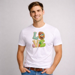 Tricou Paste Text Love Oua Pastel Stil Cute, din bumbac 100%, tricou alb, Copii | Dama | Barbat