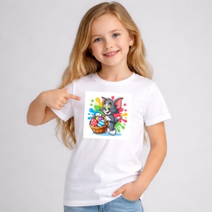 Tricou Paste Tom Cat Paste Cos Oua Colorate, din bumbac 100%, tricou alb, Copii | Dama | Barbat