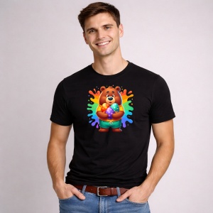 Tricou Paste Urs Paste Oua Colorate Color Splash, din bumbac 100%, tricou negru, Copii | Dama | Barbat