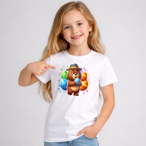 Tricou Paste Urs Paste Oua Colorate Palarie, din bumbac 100%, tricou alb, Copii | Dama | Barbat - Img 2