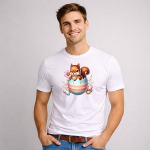 Tricou Paste Veverita Paste Oua Colorate Cos Primavara, din bumbac 100%, tricou alb, Copii | Dama | Barbat - Img 3