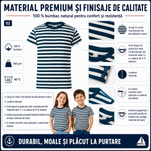 Tricou pentru Copii Marinăresc | Dungi Alb-Albastru - 805 - Img 10