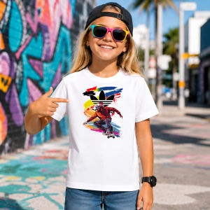 Tricou Personaj Anime Skateboard Graffiti Fundal Rosu Albastru, din bumbac 100% Copii | Dama | Barbat - Img 4