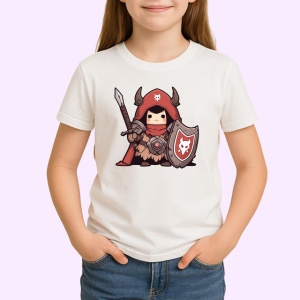 Tricou Personaj Razboinic Mic Cu Scut Si Sabie, din bumbac 100% , tricou alb pentru Copii | Dama | Barbat - Img 2