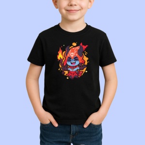 Tricou Personaj Razboinic Rosu Foc Fundal Gri, din bumbac 100%, tricou negru Copii | Dama | Barbat - Img 2