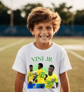 Tricou Personalizat pentru Copii cu Vinicius Jr. la Brazilia - Cadou pentru Fanii Fotbalului - Vinicius Jr. Tricou Copii - Img 3