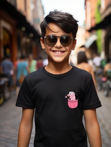 Tricou personalizat pentru copii din bumbac 100% cu imprimeu de buzunar - Courage Cainele Fricos - Tricou amuzant pentru copii - Img 3