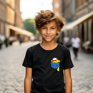 Tricou personalizat pentru copii din bumbac 100% cu imprimeu de buzunar - Pikachu din Pokémon - Tricou pentru antrenorii Pokémon - Img 2