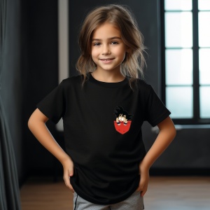 Tricou personalizat pentru copii din bumbac 100% cu imprimeu de buzunar - Goku din Dragon Ball - Cadou perfect pentru fanii anime - Img 5