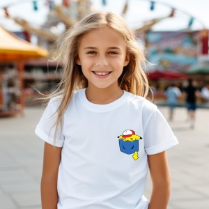 Tricou personalizat pentru copii din bumbac 100% cu imprimeu de buzunar - Pikachu din Pokémon - Tricou pentru antrenorii Pokémon - Img 3