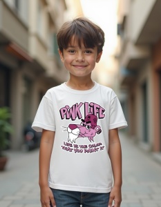 Tricou personalizat pentru copii din bumbac 100% - Pink Life, Pantera Roz, desen animat, amuzant, retro