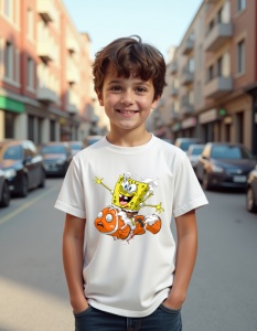 Tricou personalizat pentru copii din bumbac 100% - Sponge & Nemo, SpongeBob, pești, desen animat, aventură