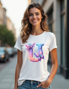 Tricou personalizat pentru dama din bumbac 100% - Butterfly - Litera U