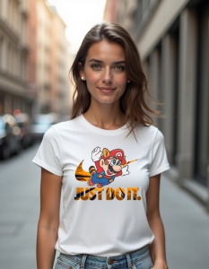 Tricou personalizat pentru dama din bumbac 100% - Flying Mario, joc video, aventură, zbor, clasic