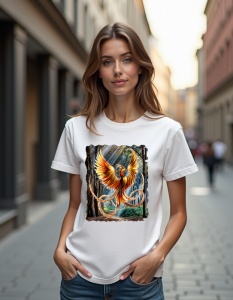 Tricou personalizat pentru dama din bumbac 100% - Pasărea Phoenix Mitică