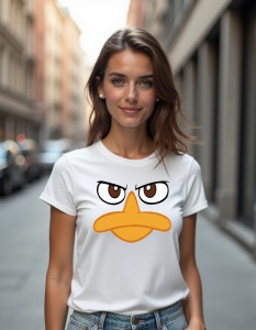 Tricou personalizat pentru dama din bumbac 100% - Perry Face, desen animat, privire, misterios, agent secret