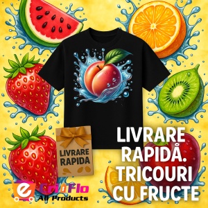 Tricou Piersica si stropi racoritori, Fructe, Copii | Dama, culoare negru - Img 12