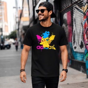 Tricou Pikachu Pokemon Vopsea Improscata Logo Roz Urban Street Art, din bumbac 100%, tricou negru, Copii | Dama | Barbat - Img 5