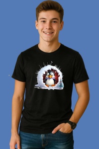 Tricou Pinguin Cu Fundal Alb Si Braduti Craciun, din bumbac 100% Copii | Dama | Barbat - Img 3
