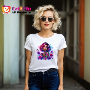Tricou pink hair tattoo girl floral power, fata cu par roz si putere florala, Copii | Dama | Barbat - Img 11