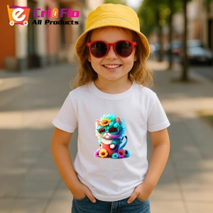 Tricou Pisica albastra cu inima si flori galbene Copii | Dama | Barbat - Img 11