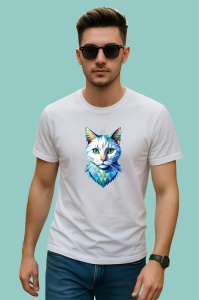 Tricou Pisica Albastra Geometrie Colorata, Copii | Dama | Barbat