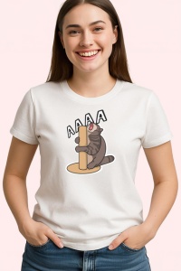 Tricou Pisica Amuzanta Agata De Lemn Meow, din bumbac 100% , tricou alb pentru Copii | Dama | Barbat