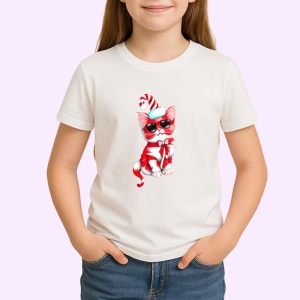 Tricou Pisica baston alb rosu si fundita uriasa Copii | Dama | Barbat - Img 3