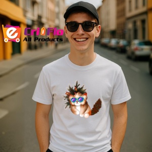 Tricou Pisica Craciun cu ochelari si coada pufoasa Copii | Dama | Barbat - Img 5