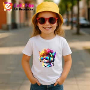 Tricou Pisica cu bucle aurii si casti pop art Copii | Dama | Barbat - Img 11