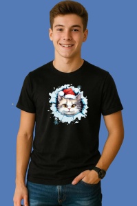 Tricou Pisica Cu Fulg De Zapada Craciun, din bumbac 100% Copii | Dama | Barbat - Img 2