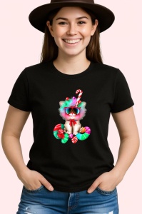 Tricou Pisica cu fundita si bombonele colorate Copii | Dama | Barbat, culoare negru - Img 3