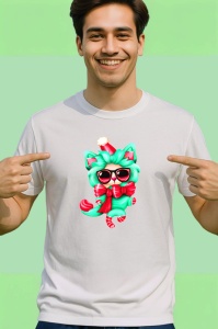 Tricou Pisica cu fundita verde si baston de zahar rosu Copii | Dama | Barbat - Img 2