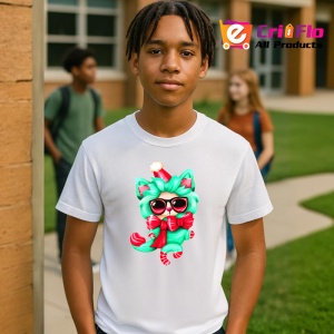 Tricou Pisica cu fundita verde si baston de zahar rosu Copii | Dama | Barbat - Img 5