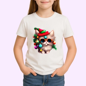 Tricou Pisica cu ochelari globuri si caciula Craciun Copii | Dama | Barbat - Img 4