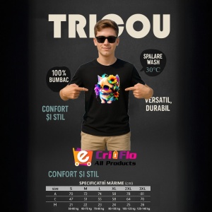 Tricou Pisica cu ochelari si casti turcoaz fundal alb Copii | Dama | Barbat, culoare negru - Img 6